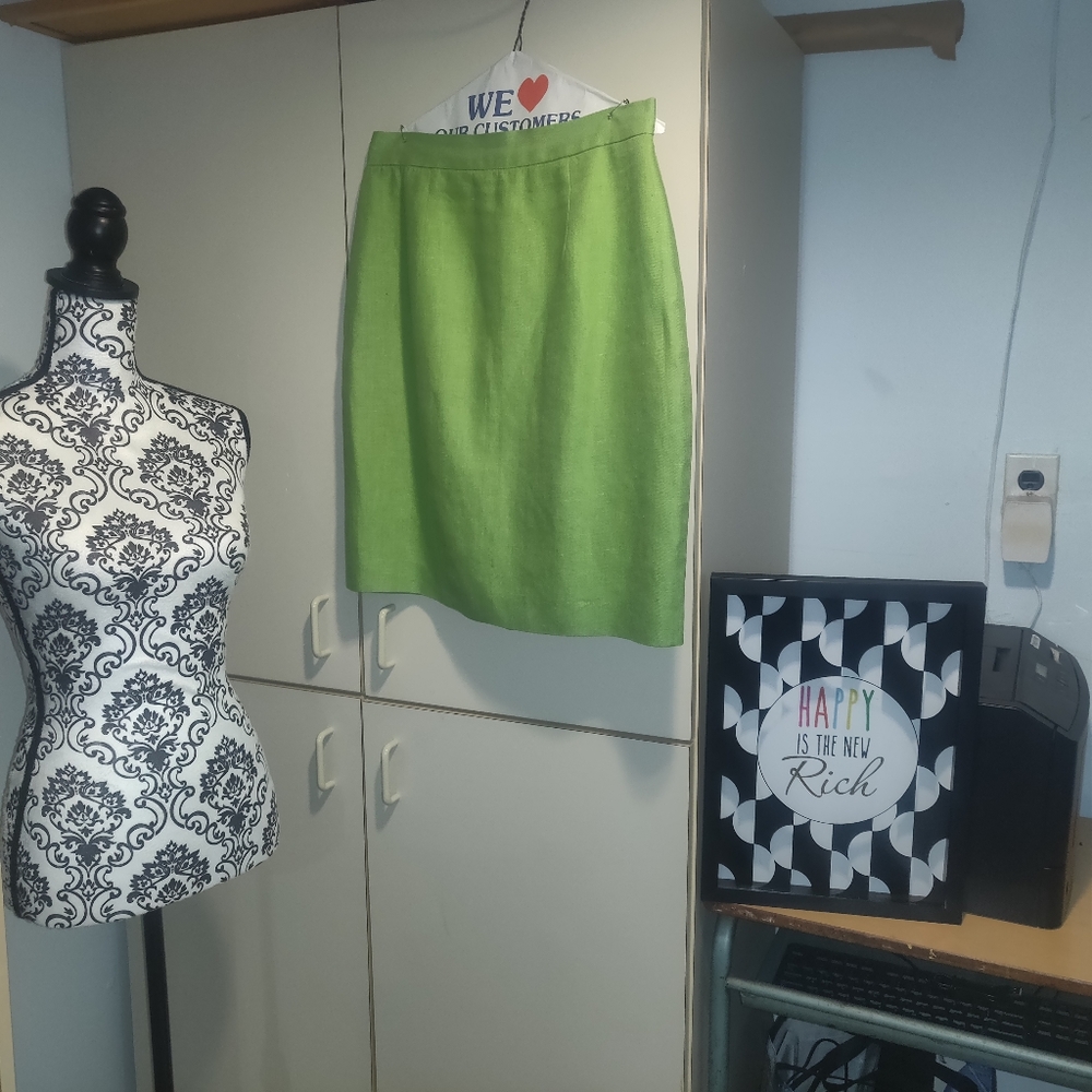 Lime Green A-Line Lined Linen Skirt